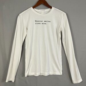 CourierFontWear Y2K  White Whoever Smiles First Wins Graphic Shirt Size Medium?